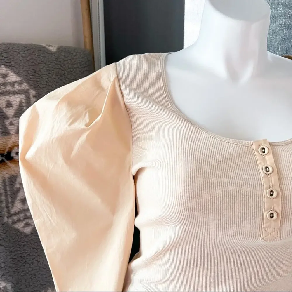 Ulla Johnson Joanne Oatmeal Long Puff Sleeve Pullover Top Women’s Medium - Picture 4 of 13